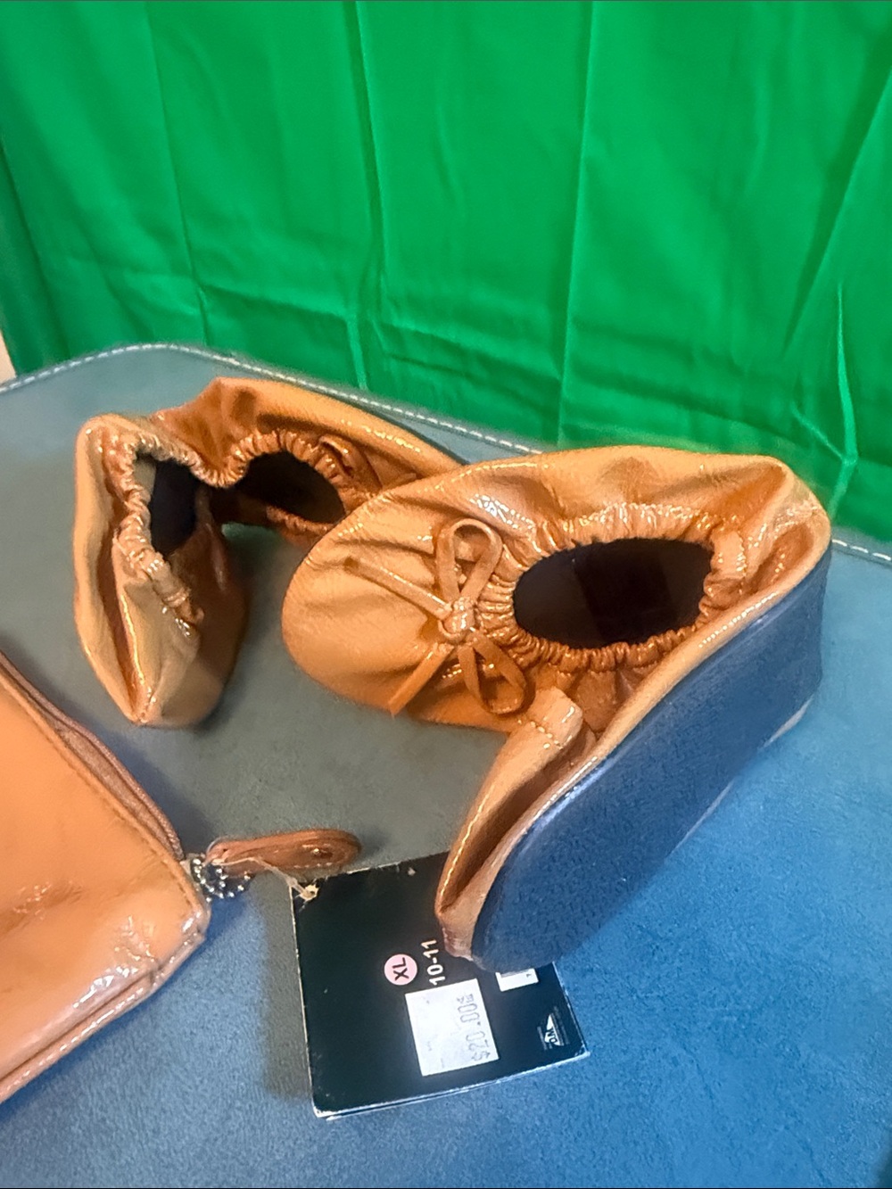 Foldable Ballet Slippers with Bow Detail - Brown